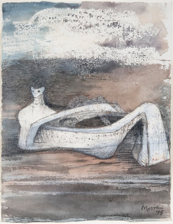 Henry Moore Reclining Figure, 1975 Pencil, crayon, chalk, watercolour on laid paper 10 1/4 x 7 3/4 in, 26 x 19.7 cm Signed and dated
