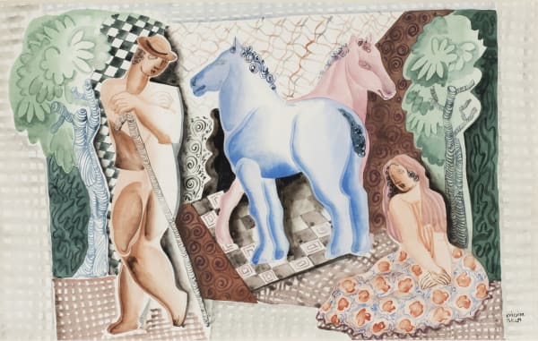Béla Kadar, Landscape With Two Horses, 1950