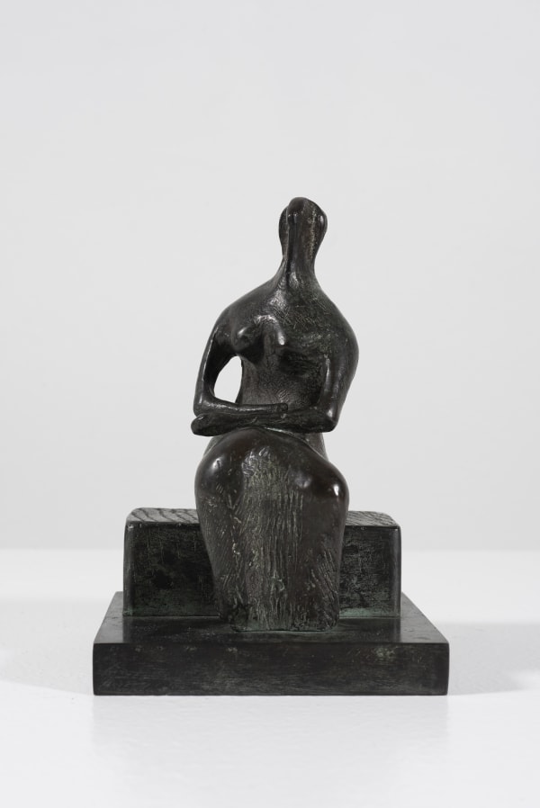 Henry Moore Draped Woman on Block Seat, 1980 Bronze 6 1/8 x 4 1/8 x 4 1/4 in, 15.6 x 10.6 x 10.9 cm Signed and numbered 'Moore 4/9' on base