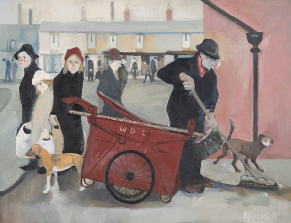 Eric Tucker Streetsweeper Oil on board 40.5 x 53 cm Signed 'E Tucker' lower right