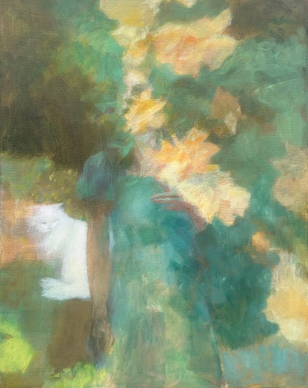 Linda Schwab, Woman & White Cat, 2025