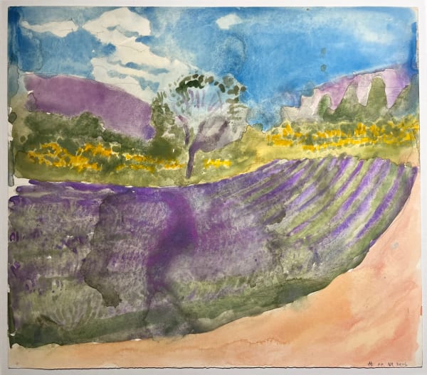 Norman Adams RA, Lavender Field and Distant Sunflowers, 1985