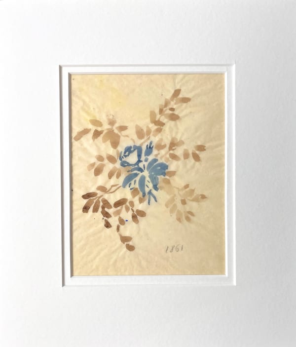 Pierre Adolphe Valette, Blue Flowers Among Umber Leaves