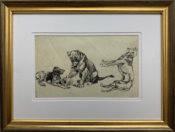 Pierre Adolphe Valette, Playful Lion and Dogs