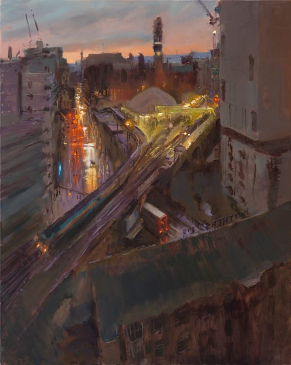 Rob Pointon ROI, Red Sky Morning over Oxford Road, 2020