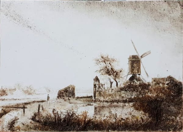 Enzo Fiore, Appropriazione: Paesaggio Serale con Mulino a Vento, 2023