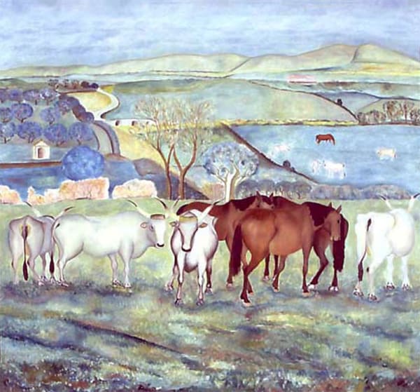 Giuseppe Cesetti Buoi e Cavalli al Pascolo, 1932 ca.