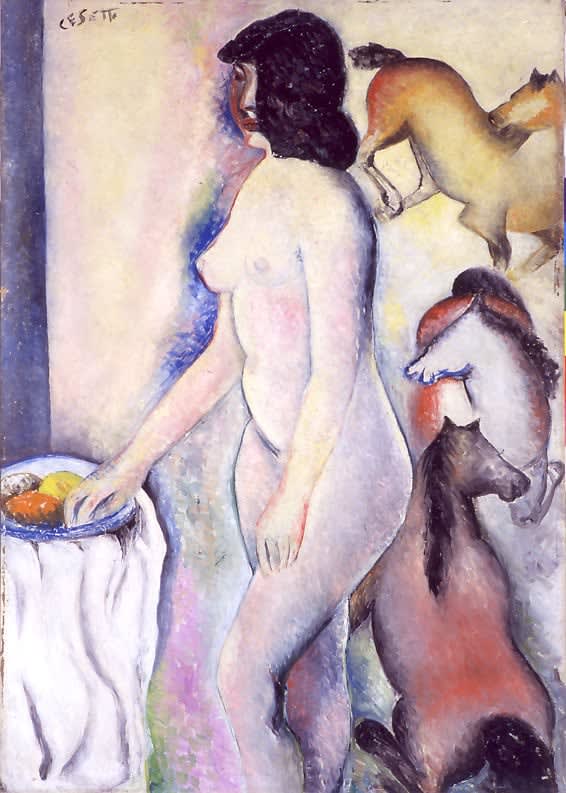 Giuseppe Cesetti Nudo, Natura Morta e Cavalli, 1952