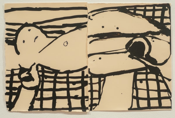 Simon English, Heavy Black Grid (reclining figure), 2019