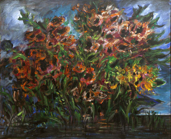 Yosl Bergner, Red Flowers, ca. 1980