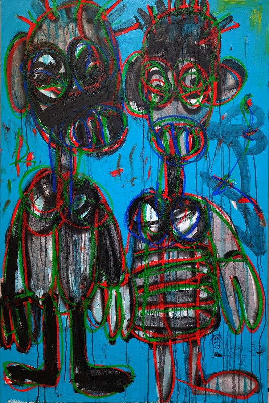 Aboudia - Nouchi Graffiti Grêle en Cyan, 2021