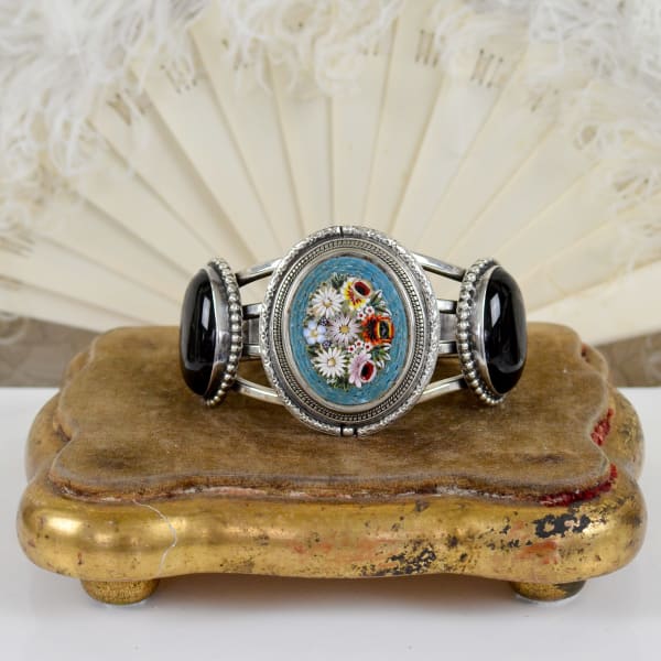 Jill Garber, TEAL GREEN MICRO MOSAIC CENTER WITH BLACK ONYX CABOCHONS