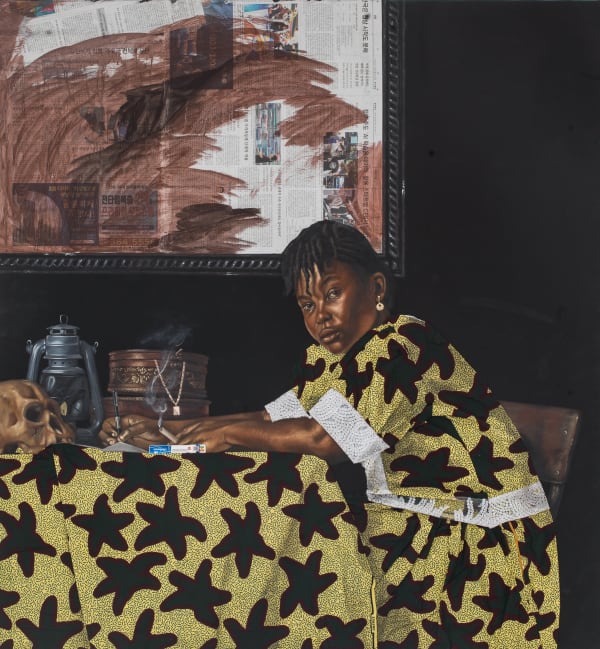 Joseph Kojo Hoggar, A girl smoking and writing a letter, 2022