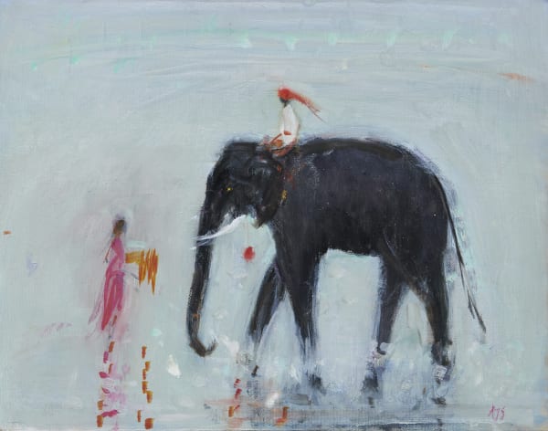 Ann Shrager, Elephant and Lady in Pink