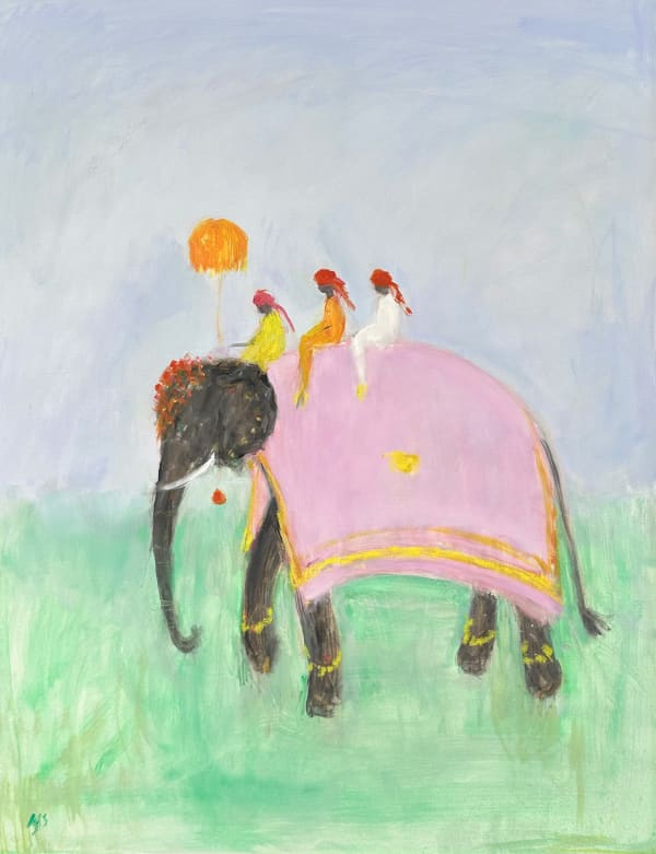 Ann Shrager, Pink Elephant, Orange Parasol (Hungerford Gallery)