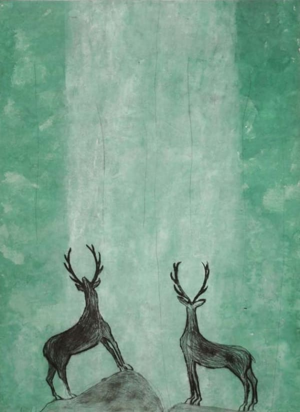 Kate Boxer, Ooooh (Stags admiring a waterfall) (Unframed)