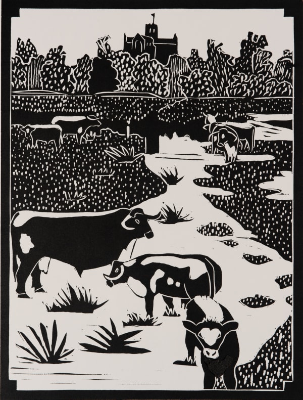 Dione Verulam, River Ver and Longhorns (Unframed)