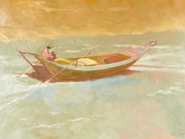 Clare Granger, Boat with Hatted Figure (London Gallery)