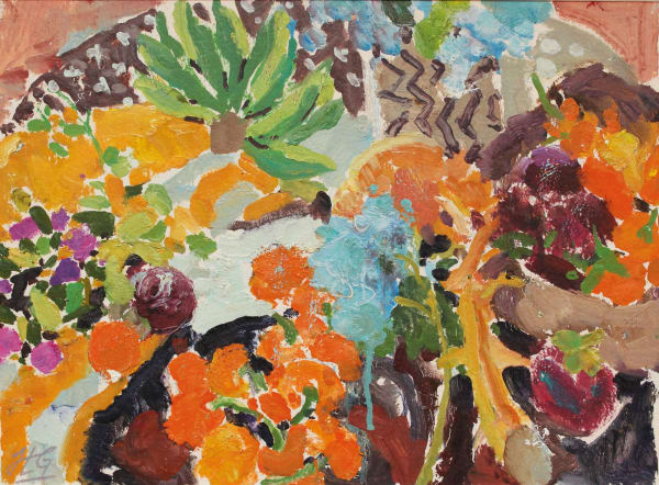 Hugo Grenville, The Offering Table, Still Life with Marigolds and Hydrangeas