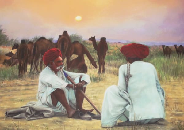 Mark Clark - Two Rajasthani Men with Camels (Hungerford Gallery)