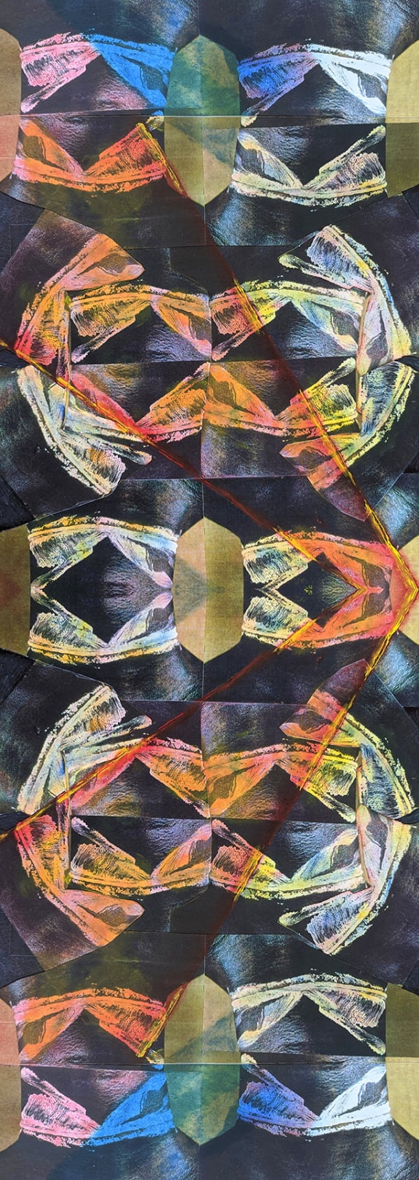 Kaethe Kauffman, Neck 28 Red Yellow Blue © Kaethe Kauffman 2022 limited edition print on silk10x4-180skinny tip, 2022