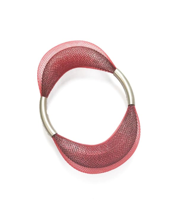 Michal Lando Loop Bangles - Red + Black, 2025 Nylon and Silver 3 3/4 x 3 inches