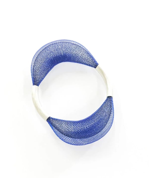 Michal Lando Loop Bangles - Navy Blue + Black, 2025 Nylon and Silver 3 3/4 x 3 inches