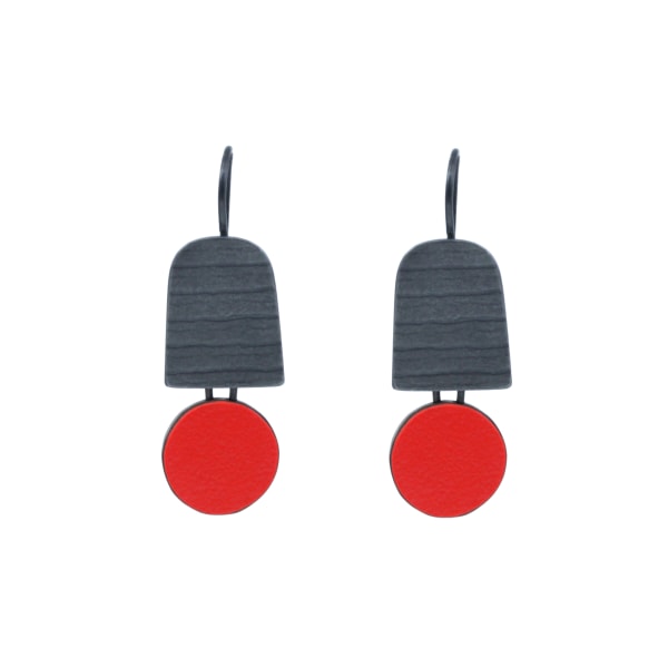 Emily Kidson - Arch and circle earrings - red and oxidised silver, 2025