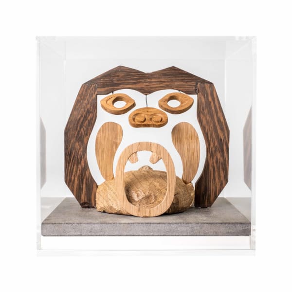 Richard Clegg All Thoughts Fly (Ogni Pensiero Vola) , 2022 Perspex cube, oak, walnut, Sapele, Wire and Valchromat 20x20x20cm