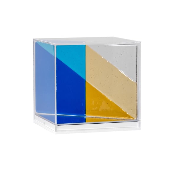 Fiona Grady A Beam of Light - Encased, 2024 Fused glass panel with mirrored acrylic base 20x20x20cm