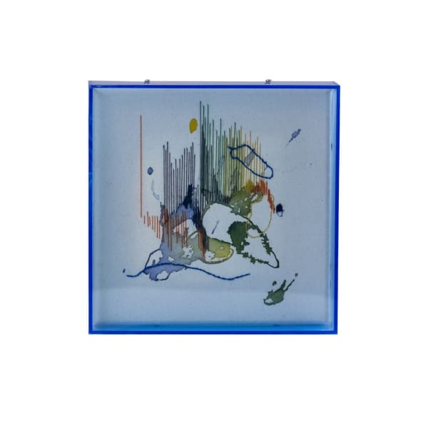 Beatriz Morales Motility II.I, 2024 Ink and embroidery on cotton, acrylic glass 20x20x5cm