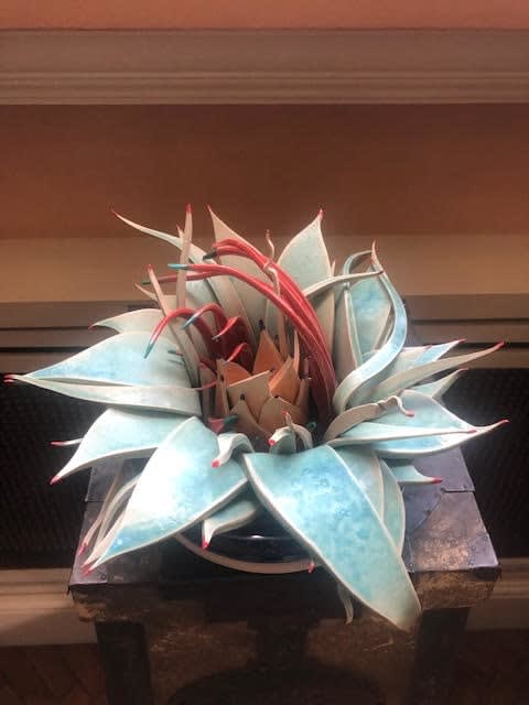 Kate Braine, Sea Green With Red And Orange In Purple Pot No.1, 2022