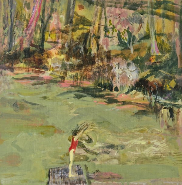 Elaine Woo MacGregor, Swimming in the river under a pink haze , 2023