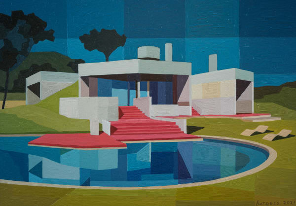 Andy Burgess, Concrete House with Red Stairs, 2021