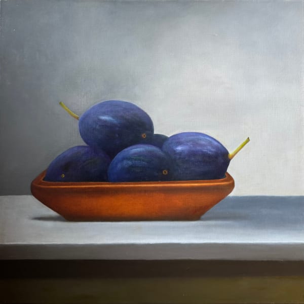 Cynthia Drennon, Plums in Heath Bowl, 2015