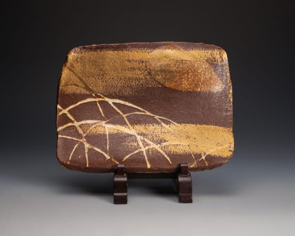 Tsuboshima Dohei 坪島 圡平, Decorated plate with gold glaze, Musashino motif, 1989's