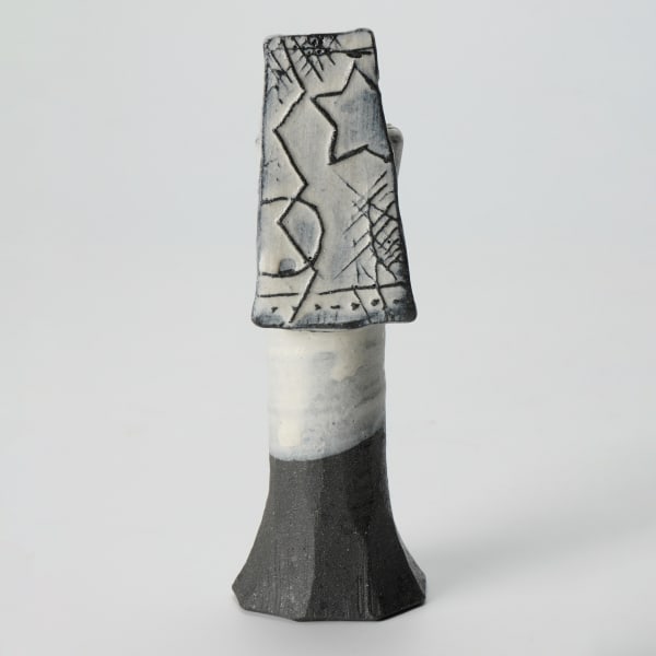 Kato Kiyoyuki 加藤清之, Flower Vessel No. 3 with White Glaze on Black Clay 黒土白泥彩花入
