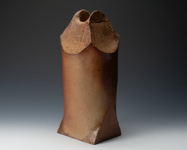 Mori Togaku 森 陶岳, Geometric Bizen flat vase, 1990's