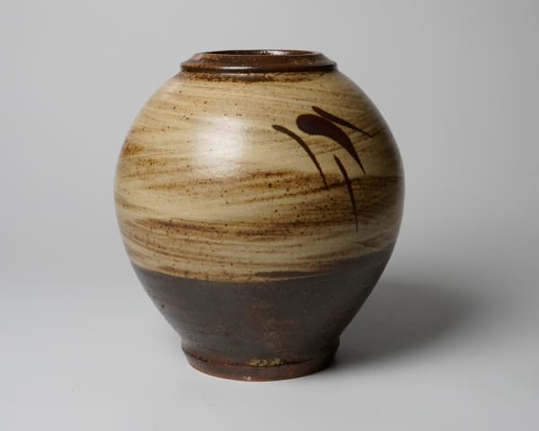 Shimaoka Tatsuzo 島岡達三 - Hakeme jar with iron bamboo leaf impression, 1966