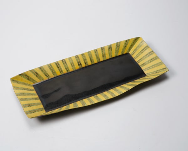 Takayama Kazuo 高山和夫, No.2 New Kutani Rectangular Plate, Yellow Green