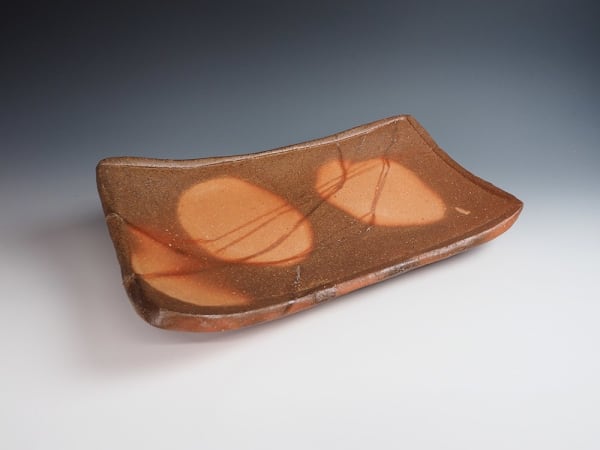 Isezaki Jun 伊勢崎淳 - Bizen Rectangular platter with Botamochi Design 備前牡丹餅長方皿