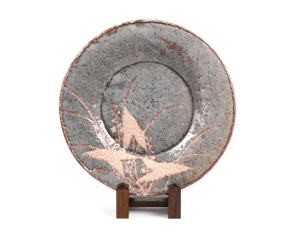 Wakao Toshisada 若尾利貞 Gray Shino Round Plate -Reeds- 丸皿, 2008
