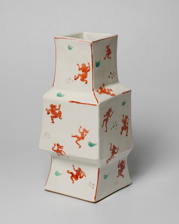 Kawamoto Goro 河本五郎, Flower vase with figurative designs, 1980's