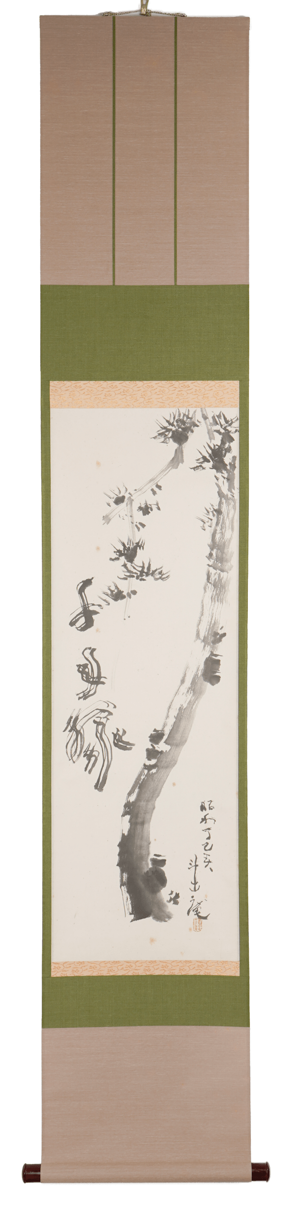 Arakawa Toyozo 荒川豊蔵, Hanging scroll with evergreen tree 千年緑, 1977