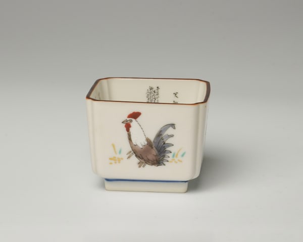 Tamura Keisei 田村敬星, Sake cup with Rooster Motif & Microcalligraphy