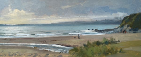 Dog Walkers on Pendower Beach, Silvery Light and Mist Descending