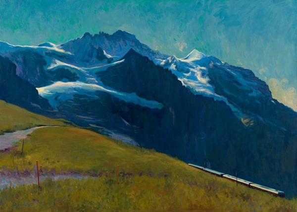 Summer afternoon light, the Jungfrau and the mountain train