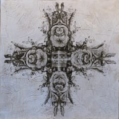 Yz LOST IN THE CITY PARIS ORNAMENT 2 ink on silk paper on canvas 100x100cm