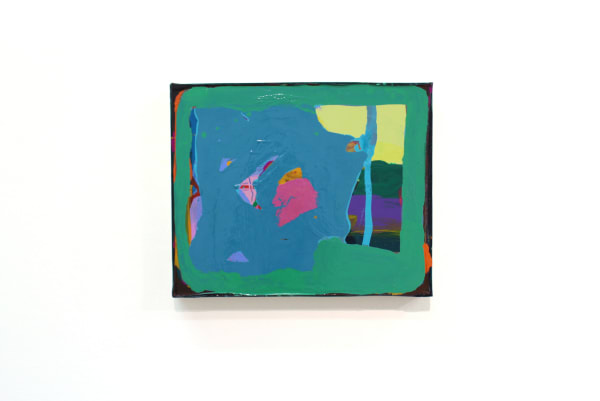 Clédia Fourniau Green I, 2021 - 2023 Polymer preparation, acrylic ink, colorant, vinyl paint, mica and resin on canvas 33 x 41 x 5 cm 13 x 16 x 2 in