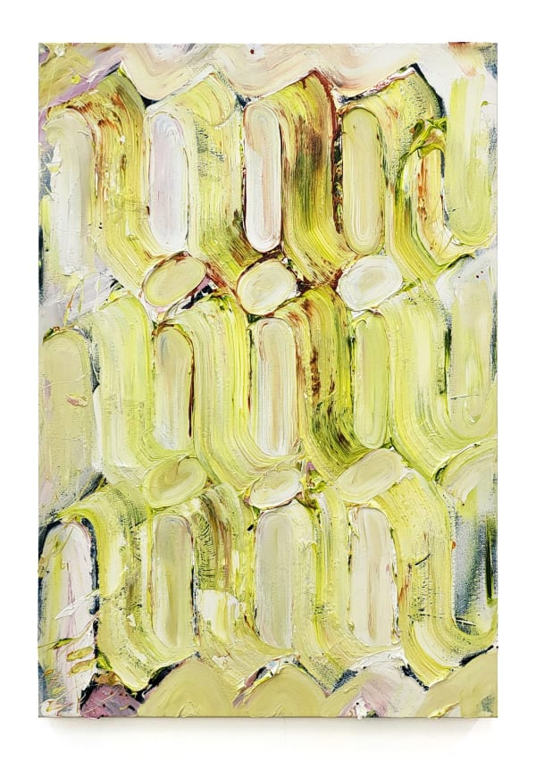 Niels 'Shoe' Meulman Justified scriptures (4X3) / Pistacchio, 2024 Carbon ink and acrylic on cotton 92 x 61 cm 24 x 36 in